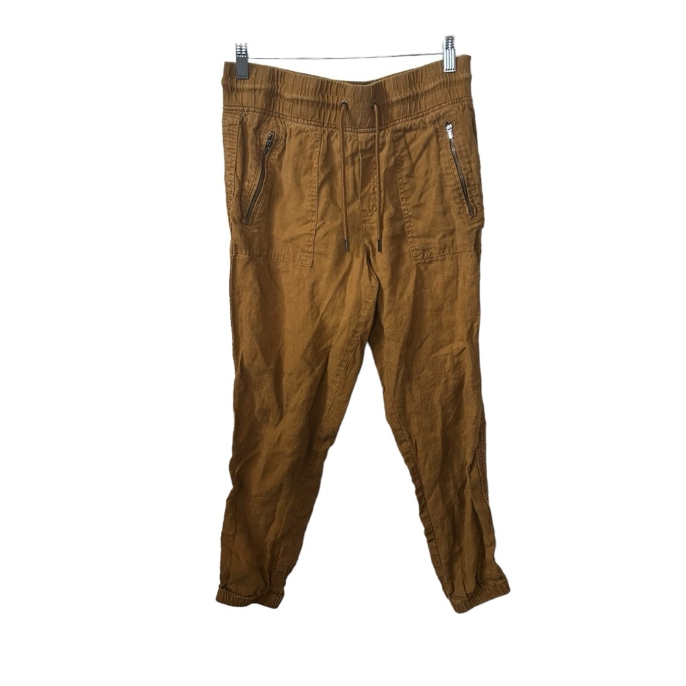 Athleta Mustard Business Linen Jogger Pants With Front Zip Pockets Size 6.